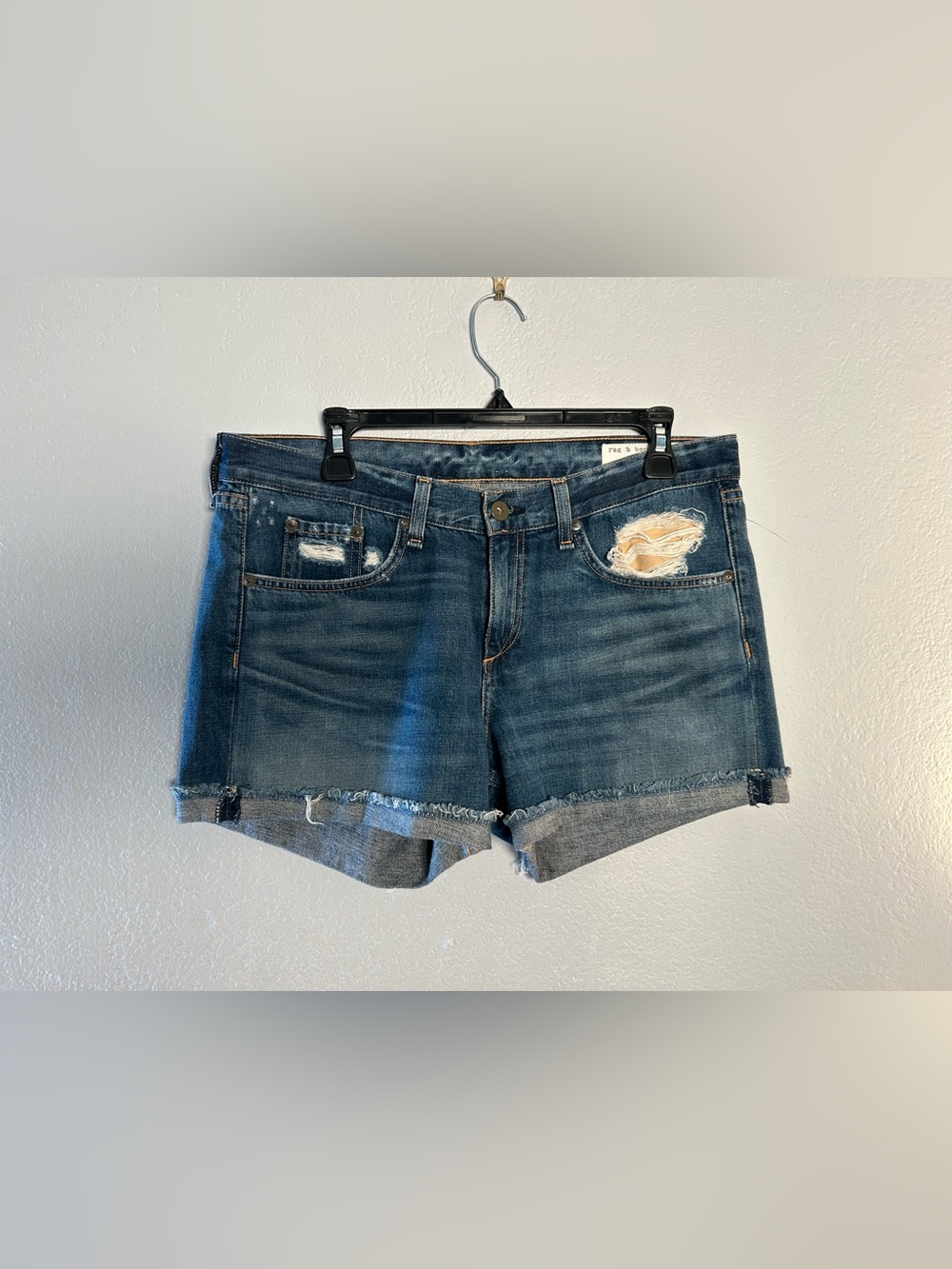 rag & bone Distressed Dark Blue Denim Shorts